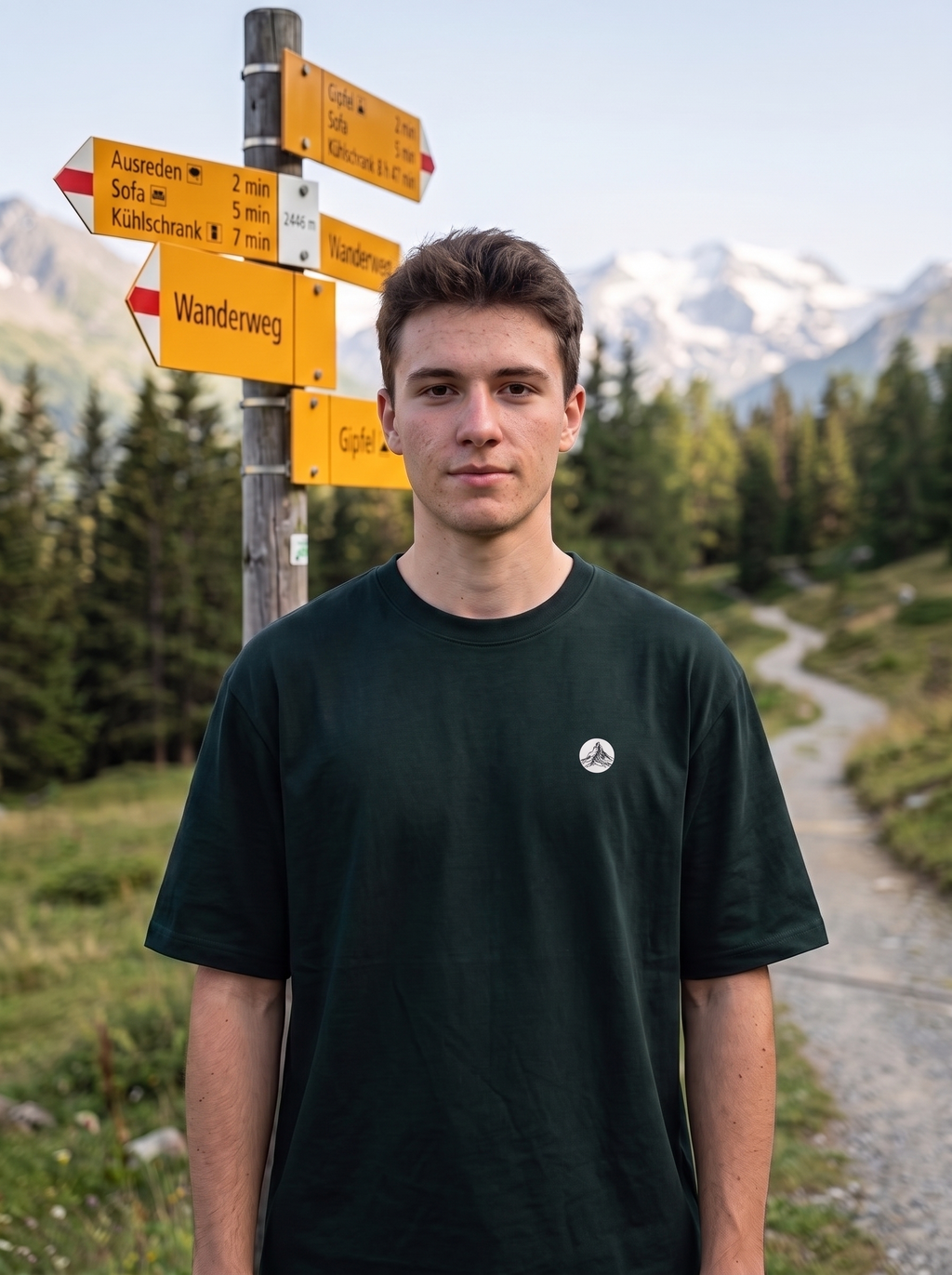 Swiss Hiking T-Shirt: Wanderweg Trail Sign